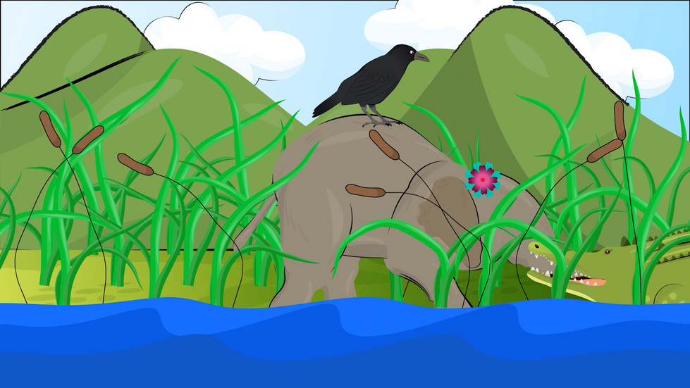 Crow on Baby Elephant's back.