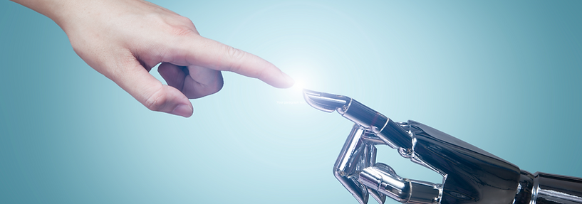 Human hand connecting with robotic hand—symbolizing Gyde Solutions’ AI and automation consulting for intelligent human-machin
