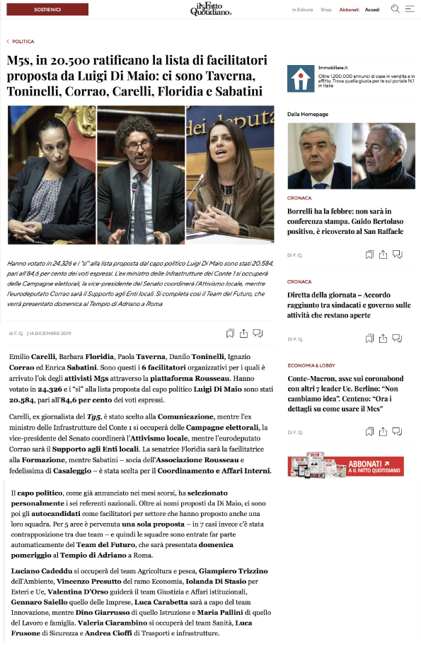 Il Fatto Quotidiano 14 dicembre 2019