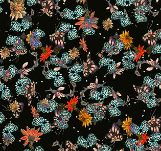 fishes and flowers on black