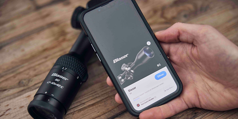 Smartphone shows the ballistic data and functions of a Blaser optic.
