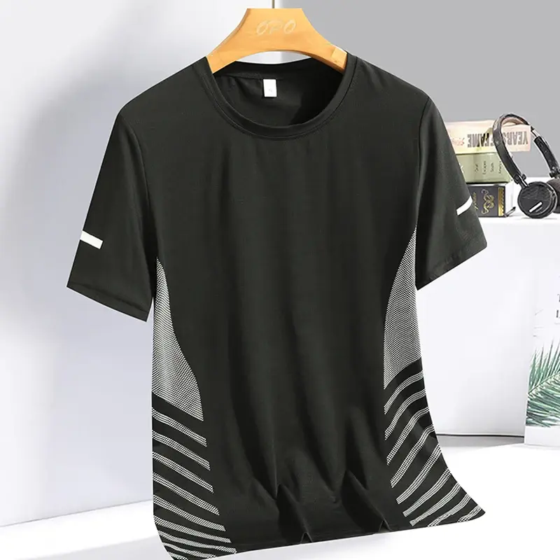 Thumbnail: Running T-Shirt Men Summer Ice Silk Thin Top Reflective Printing Quick Dry Short