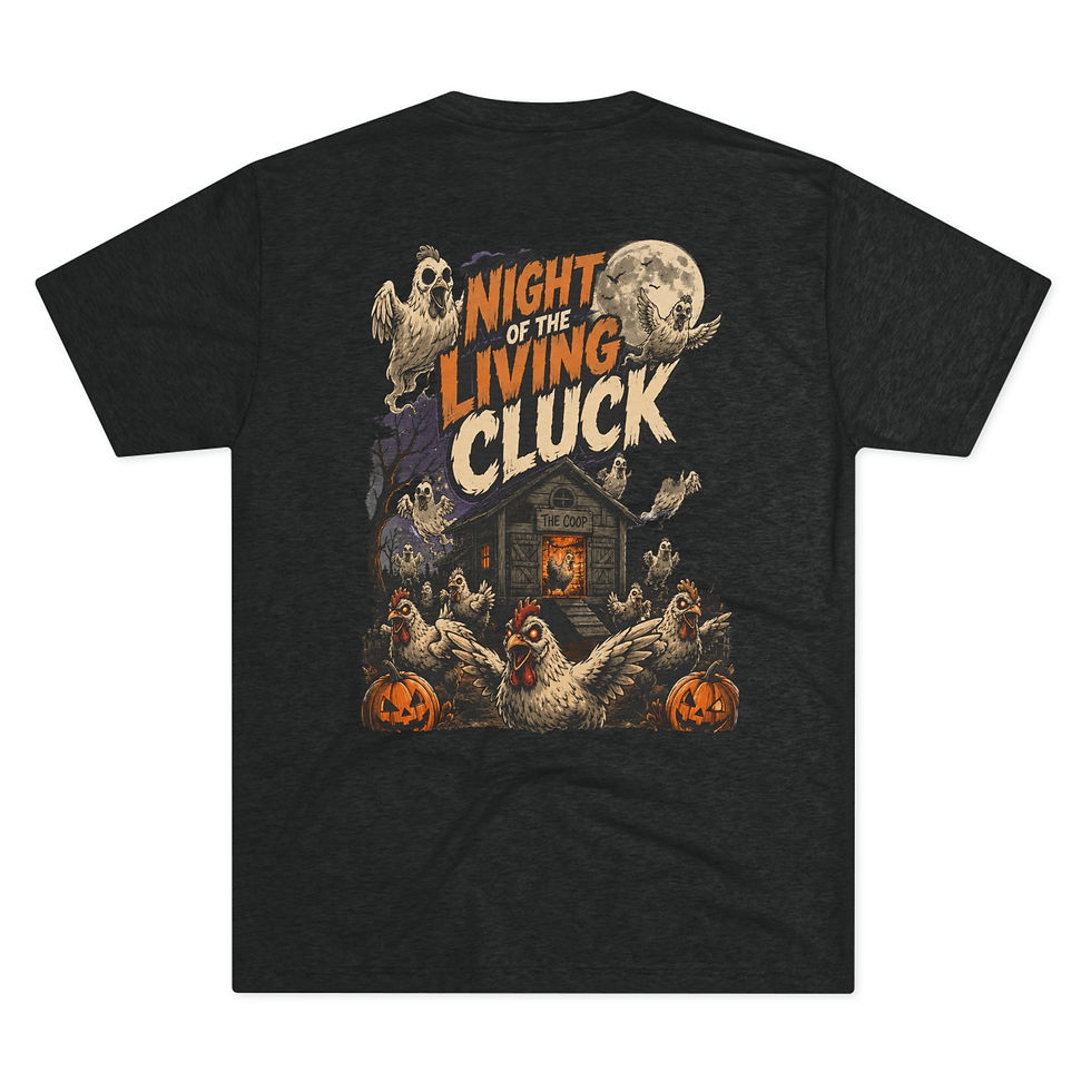Thumbnail: Night of the Living Cluck T-Shirt — Halloween Chicken Horror Tee