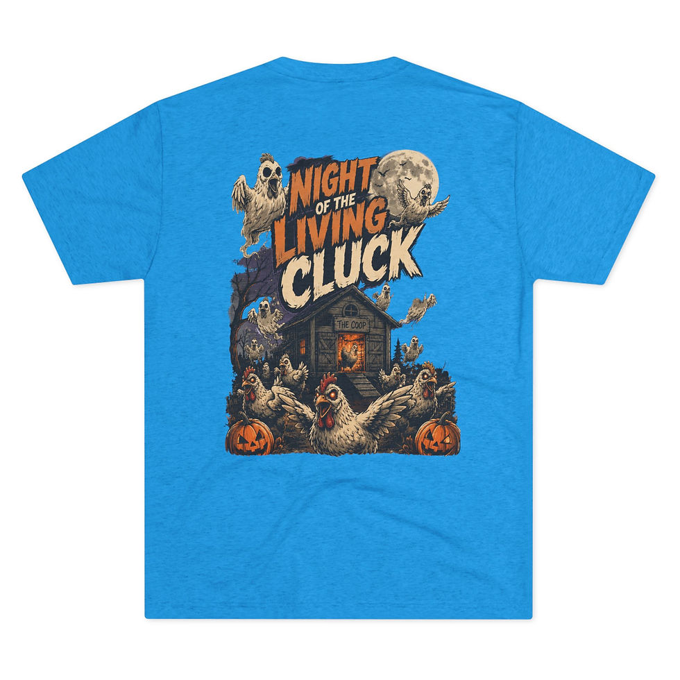 Thumbnail: Night of the Living Cluck T-Shirt — Halloween Chicken Horror Tee