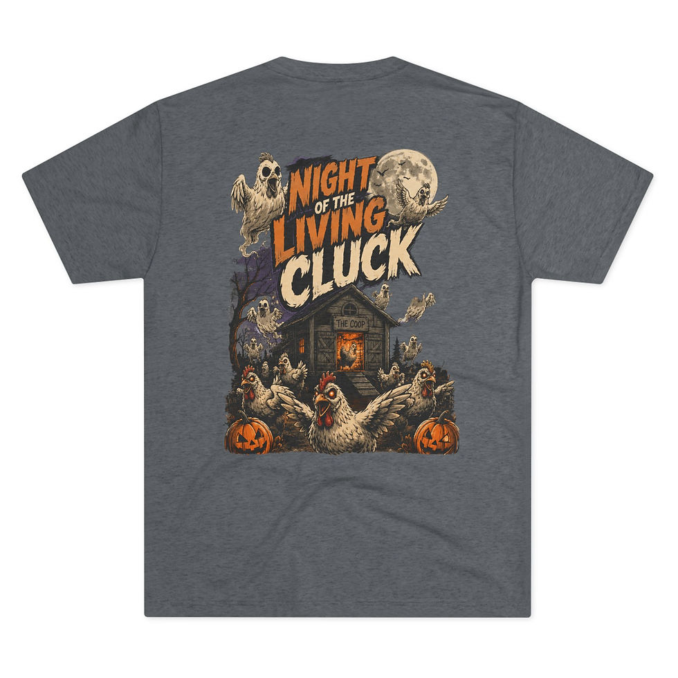 Thumbnail: Night of the Living Cluck T-Shirt — Halloween Chicken Horror Tee