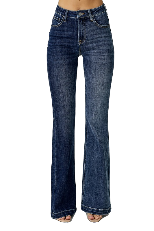 Two-Tone High Rise Flare Jeans