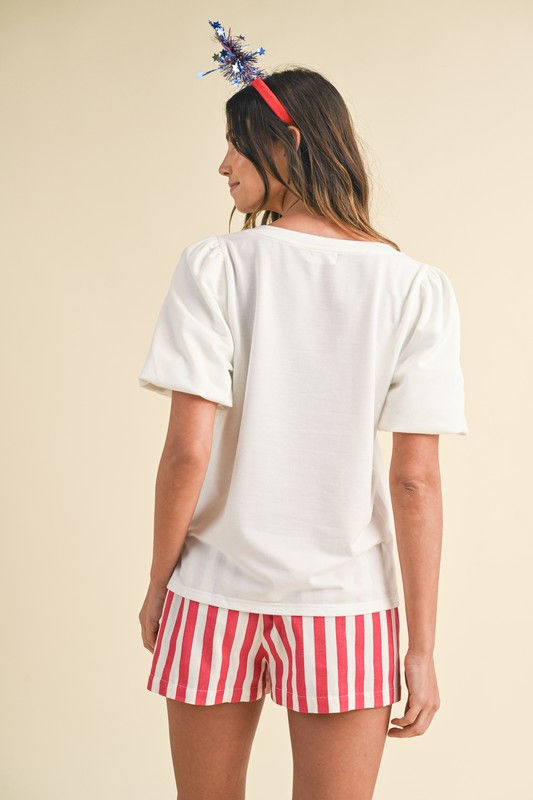 Thumbnail: Stars & Stripes Bubble Sleeve Top