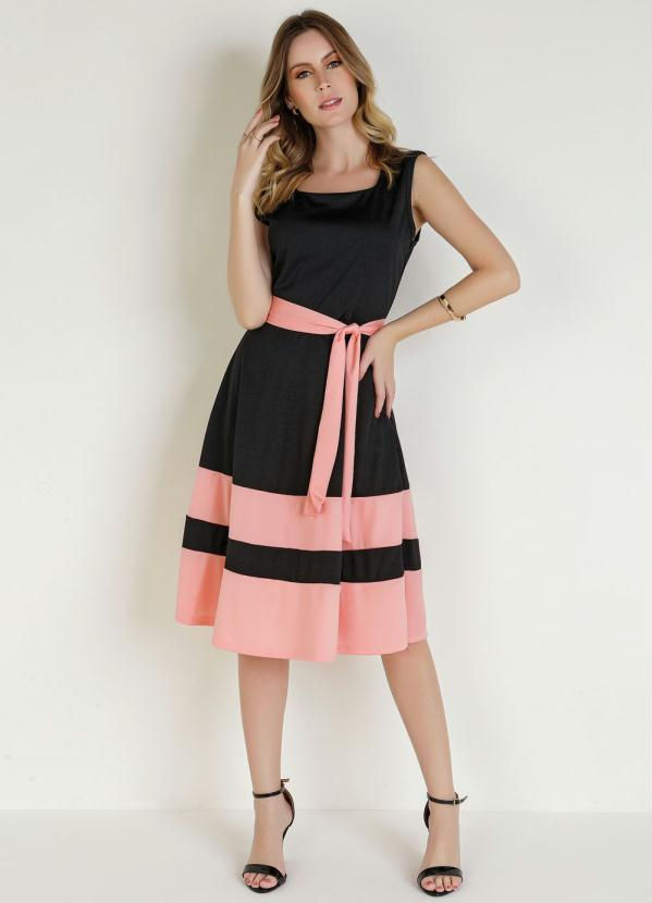 VESTIDO BICOLOR SALMÃO COM FAIXA