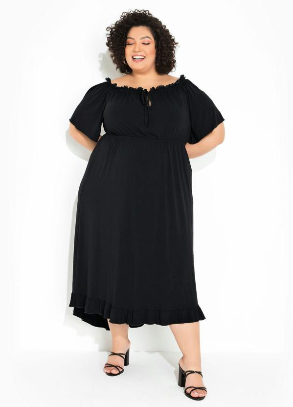 VESTIDO EM MULLET LONGO COM GUIPIR PRETO