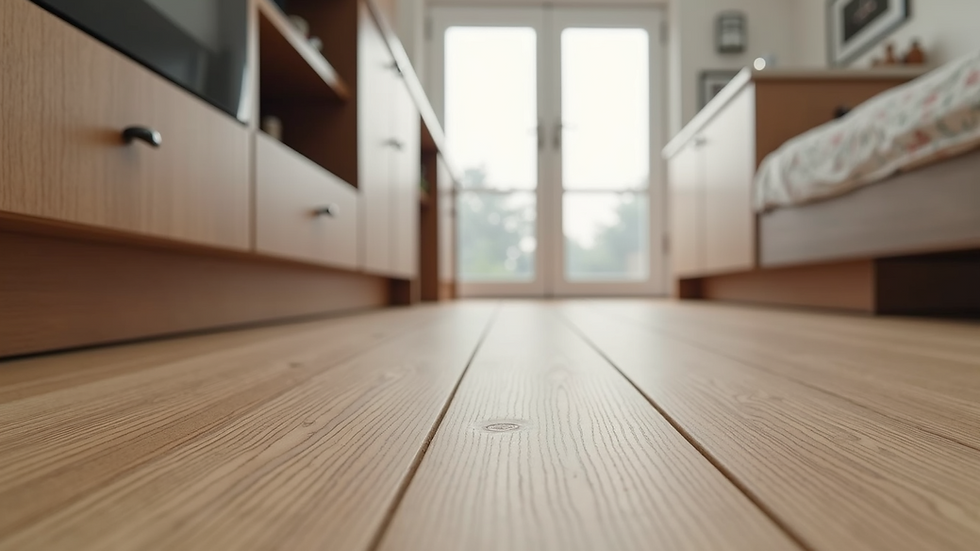 Eye-level view of kitchen floor with luxury vinyl planks