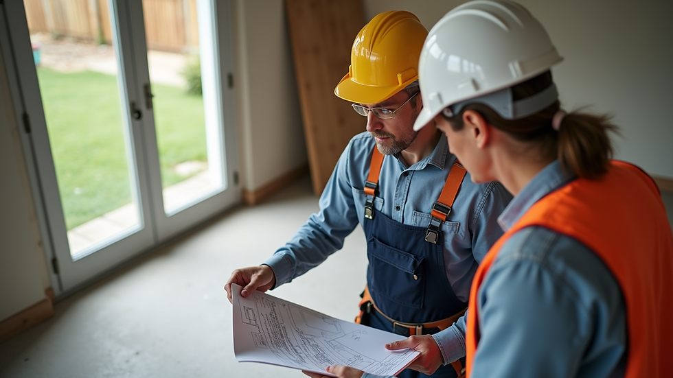 High angle view of a contractor discussing renovation plans with a homeowner