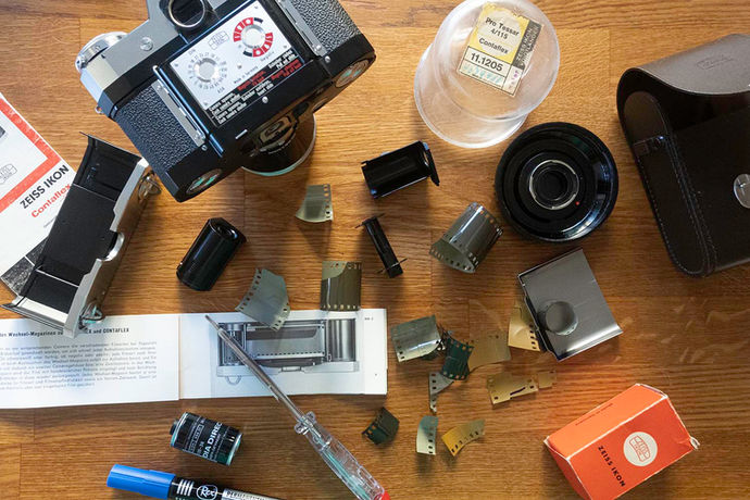 Contaflex Super BC Zeiss Ikon Carl Zeiss Tessar Wechselkassette Interchangeable cartridge for filmsInterchangeable film cassette