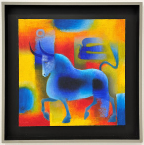 knupp gallery fabricio lara painting blue bull with a yellow background.jpeg