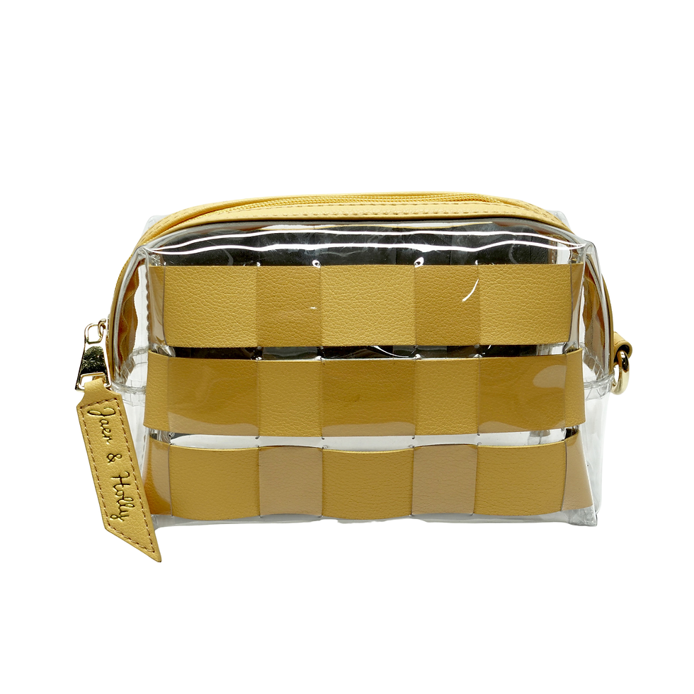 Custom-manufactured-yellow-woven-transparent-PVC-crossbody-bag-with-adjustable-strap.