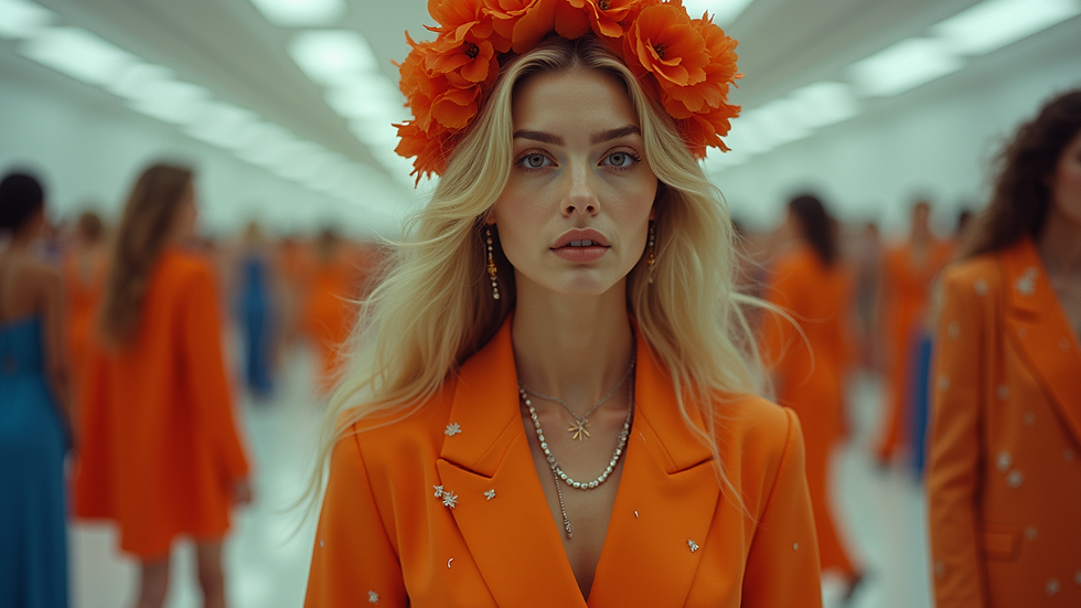 Wide angle view of vibrant 1980s fashion collection