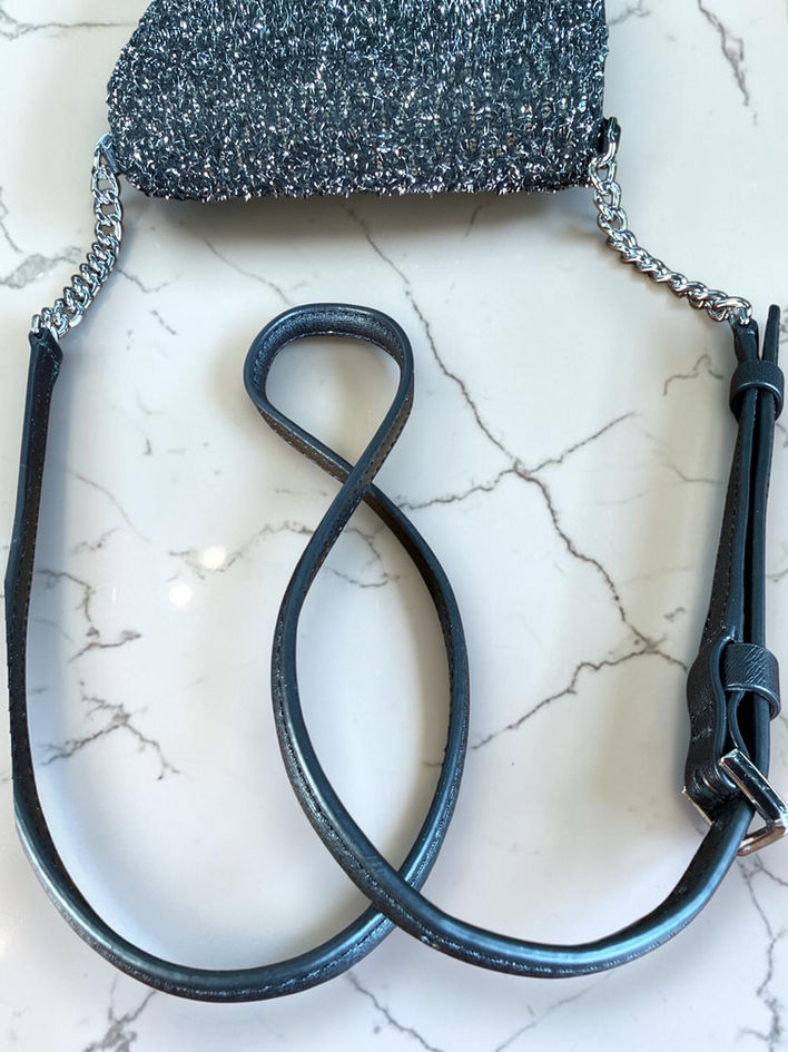 Kate Spade Neve Tinsel detachable adjustable black leather and silver-tone chain crossbody strap
