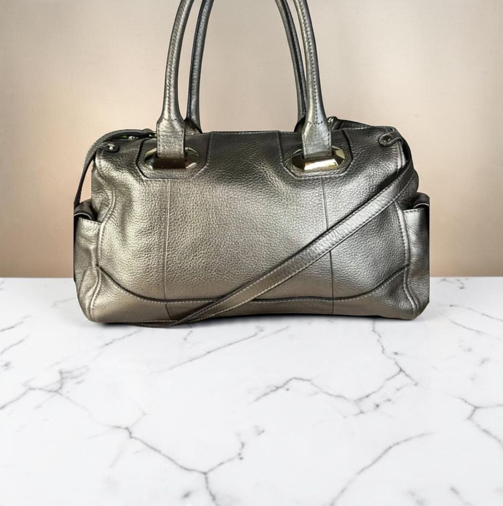B. Makowsky vintage metallic bronze pebbled leather satchel with rolled handles and removable crossbody strap.
