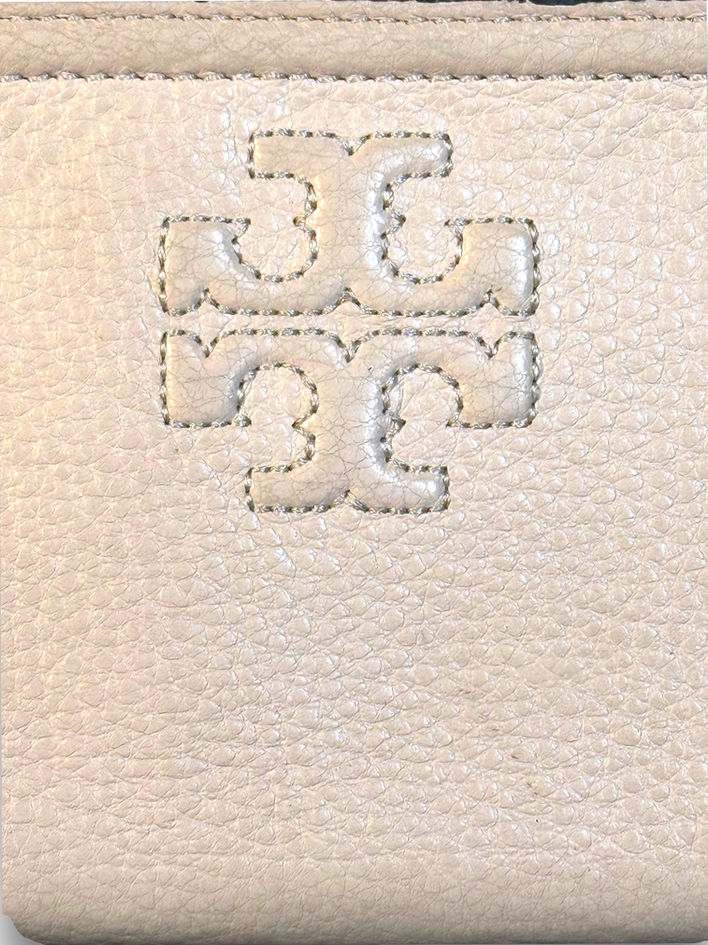Tory Burch Thea Wallet blush beige pebbled leather zip-around front view