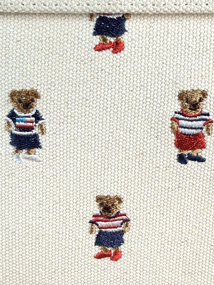 Betsey Johnson Patriotic Bag close-up of embroidered teddy bear design.