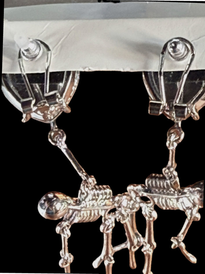 Betsey Johnson Skeleton Earrings back view showing omega post back closures