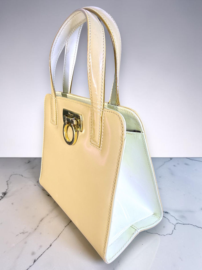 Salvatore Ferragamo cream leather mini bag opposite side view