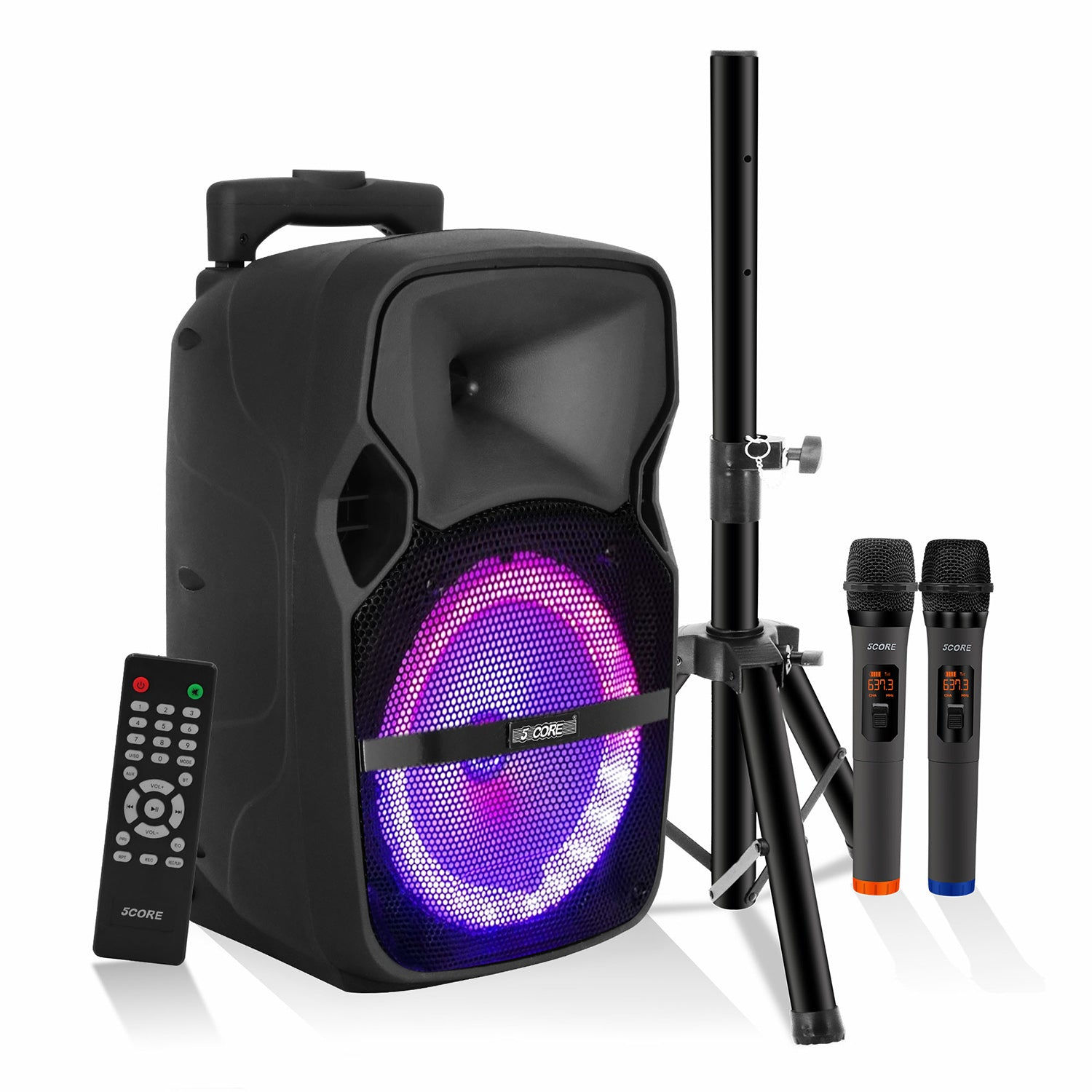 5Core 8 inch PA Portable Bluetooth Party Speaker Karaoke Boombox + 2 Wireless Mi