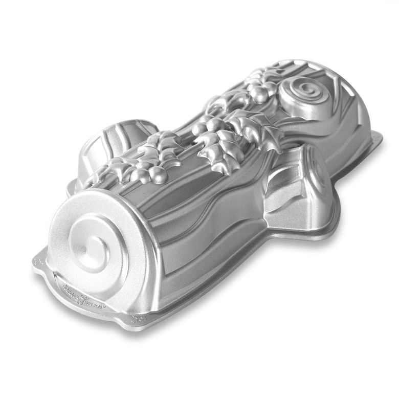 Φόρμα Nordic Ware Buche De Noel Yule Log Pan από χυτοπρεσαριστό αλουμίνιο, σε σχήμα χριστουγεννιάτικου κορμού, με ανάγλυφες λ