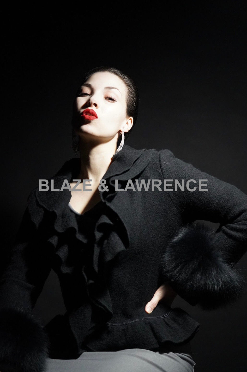 Luxury Genuine Wool Bolero With Black Fox Fur Trim