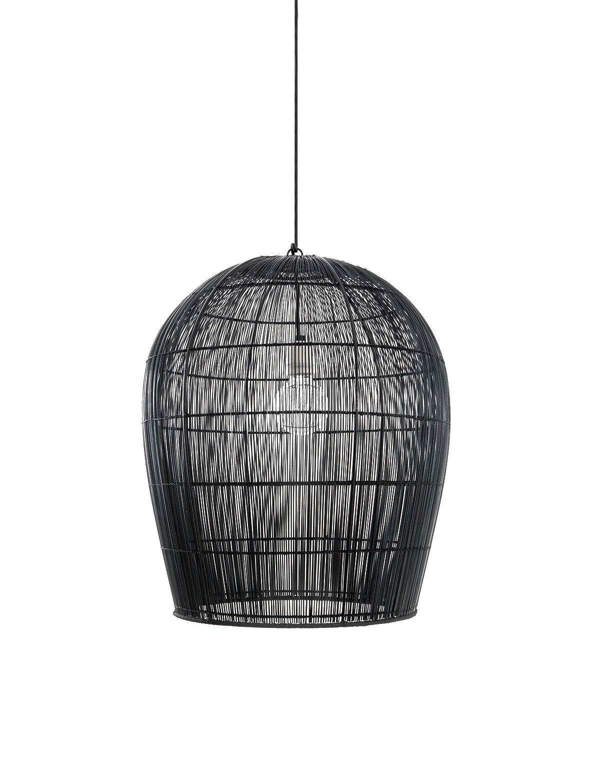 BURI/RATTAN BULB SMALL BLACK PENDANT