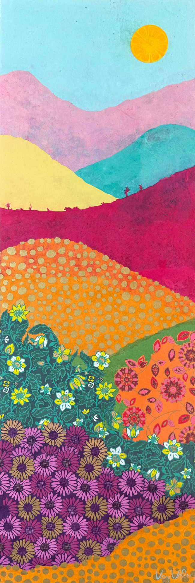 Desert sunset, floral pattern, flowers, colorful and vibrant