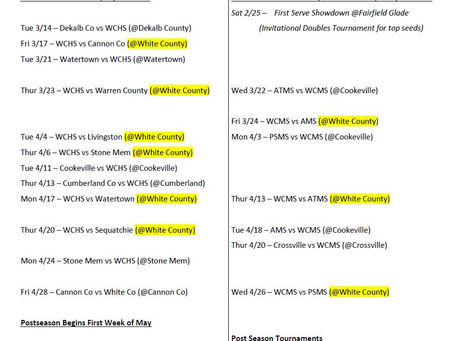 WCHS & WCMS Updated Spring Calendar