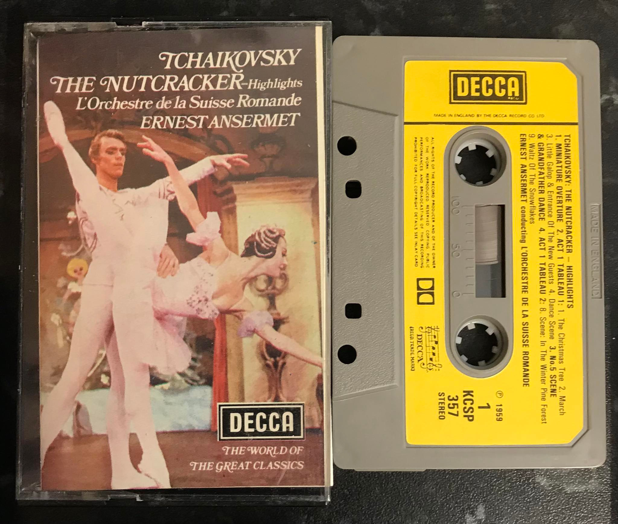 Tchaikovsky, The Nutcracker Highlights, Ernest Ansermet, Decca label, KCSP 357, Vintage Cassette