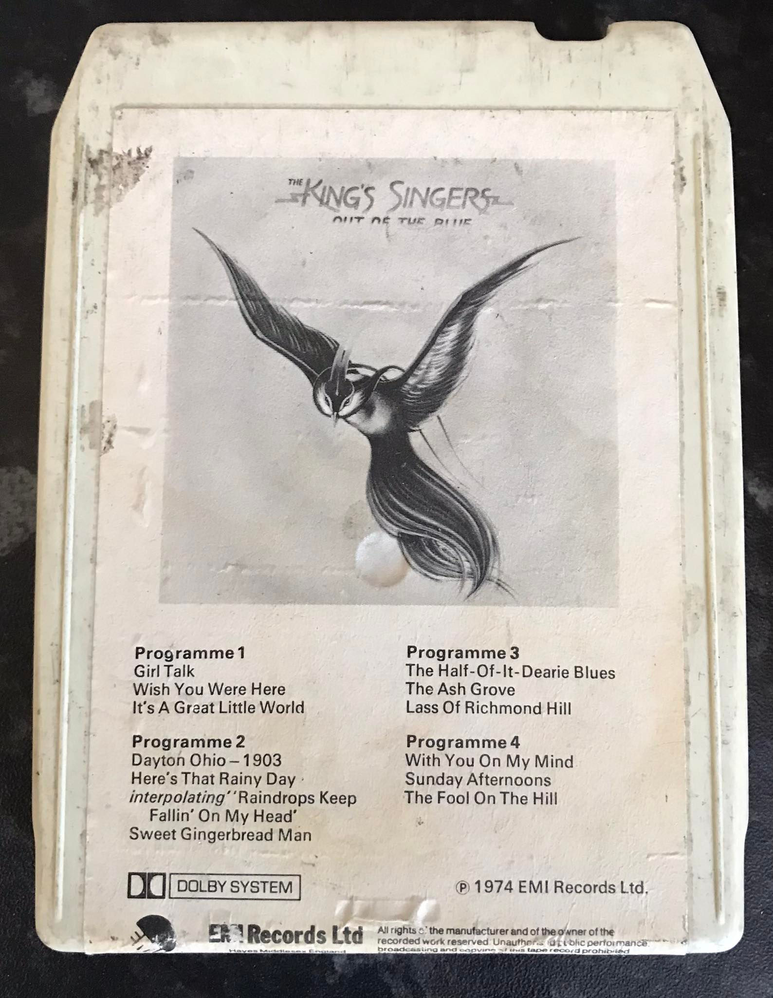 8 Track Stereo, The Kings Singers, Out Of The Blue Cartridge, EMI, 8X-EMC 3023, Vintage 8 Track