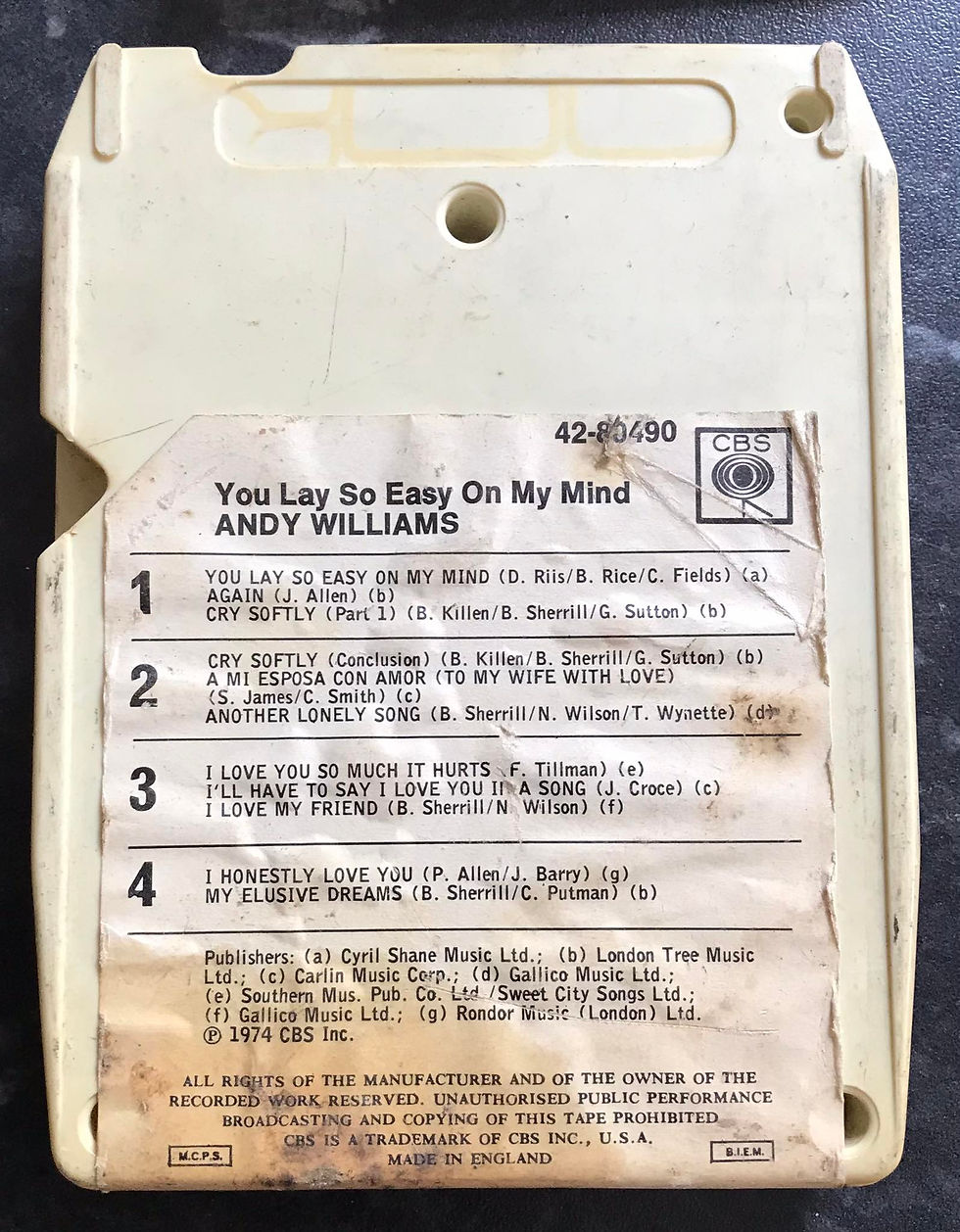 8 Track Stereo, Andy Williams, You Lay So Easy On My Mind Cartridge, CBS 42-80490, Vintage 8 Track