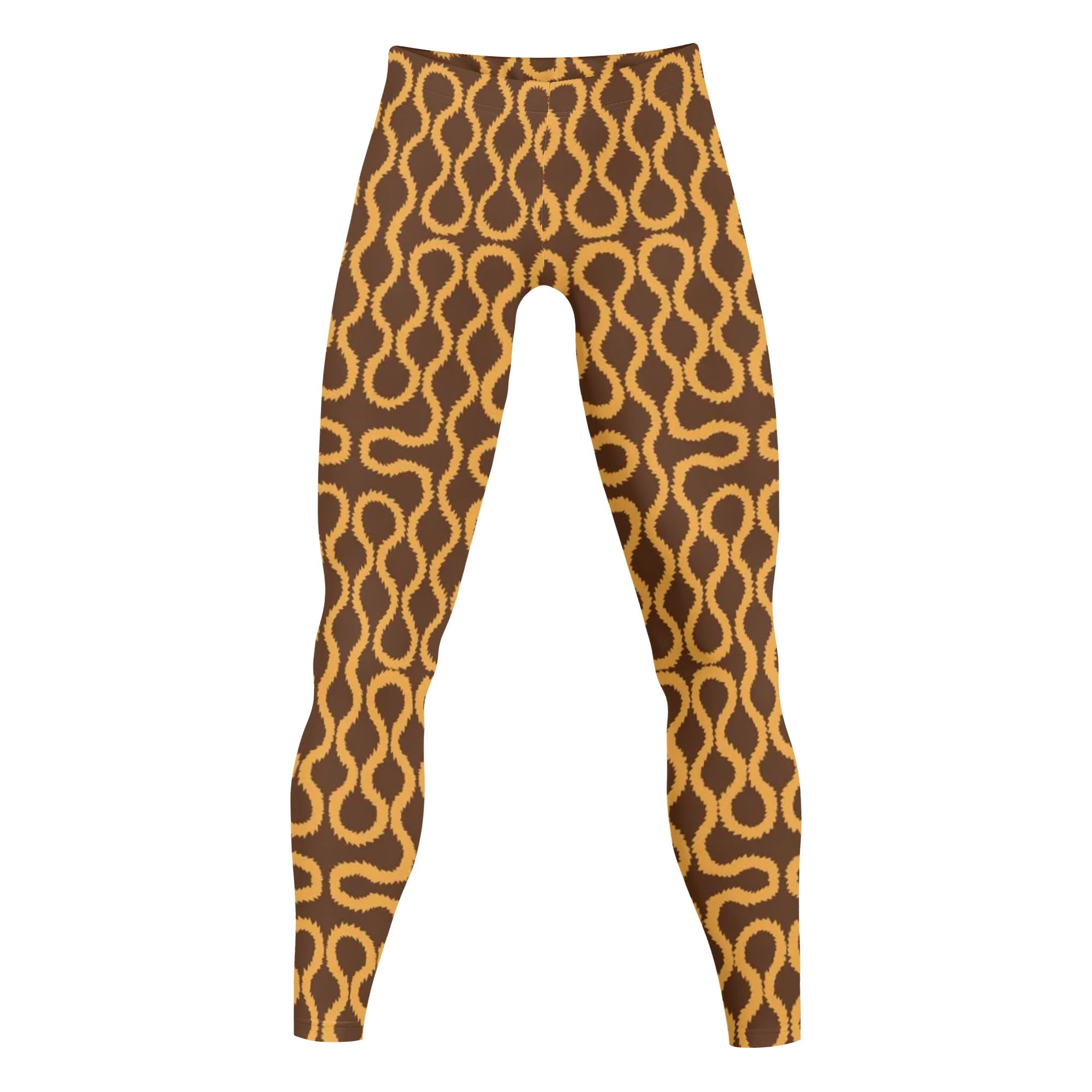 Unisex All Over Leggings, Westwood, Squiggle, Pattern, Gold on Brown