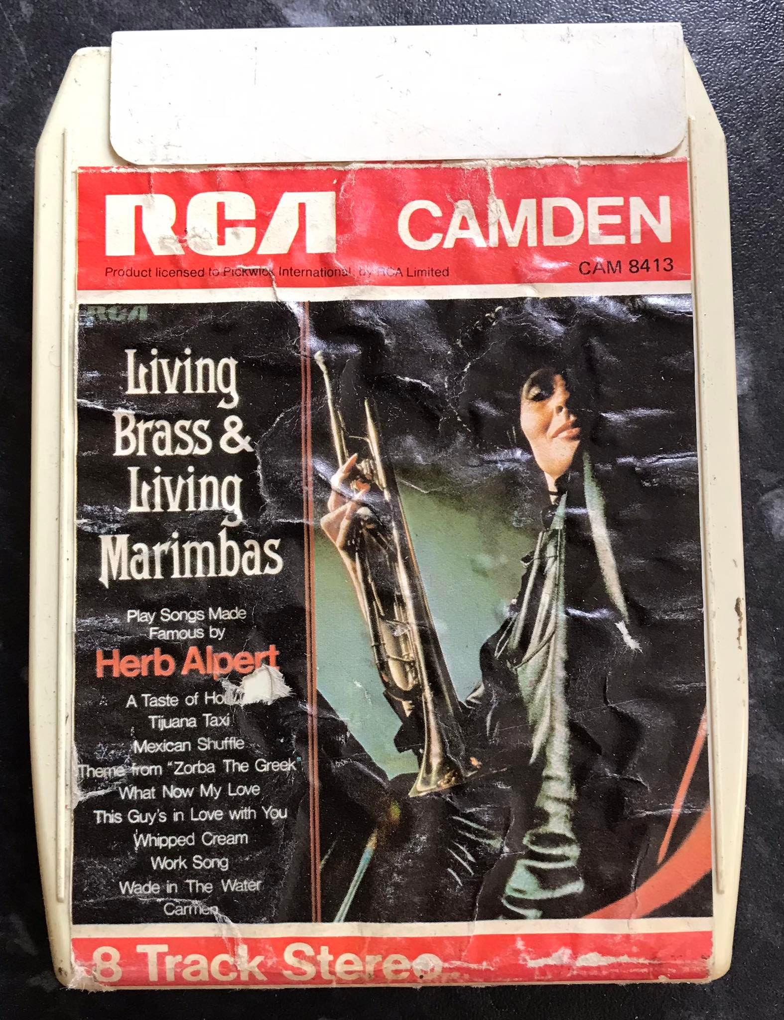 8 Track Stereo, Herb Alpert, Living Brass & Living Marimbas Cartridge, Camden Records, RCA, CAM 8413, Vintage 8 Track