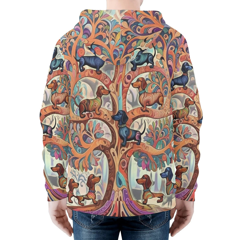 Dachshund Zip Up Hoodie, Warm Jacket, Dachshund Gift, Tree of Joy, Sausage Dog Heaven, Pet Gift