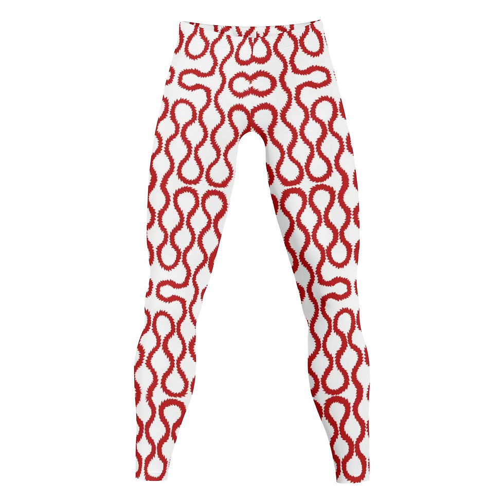 Unisex All Over Print Leggings, Westwood, Squiggles, Pattern, Red Squiggle on White background