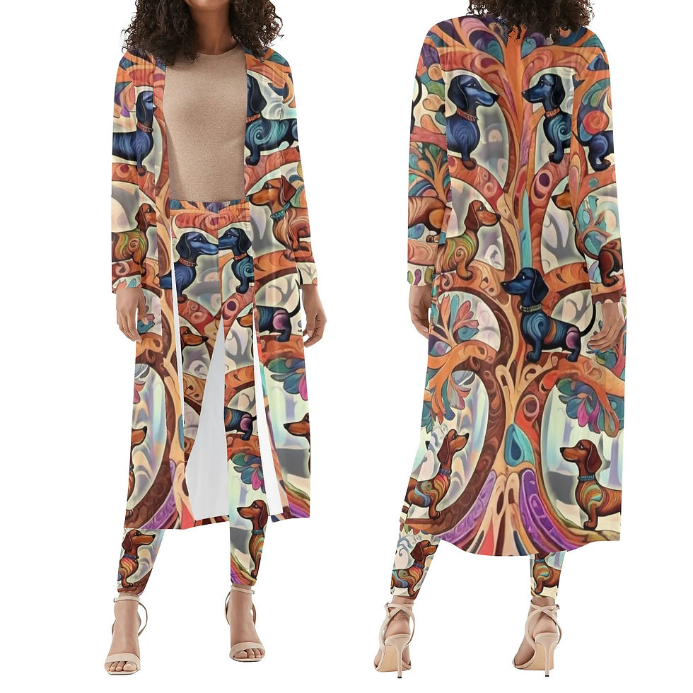 Dachshund Women's Long Sleeve Cardigan and Leggings Sets, Dachshund Gift, Tree of Joy, Sausage Dog Heaven, Pet Gift