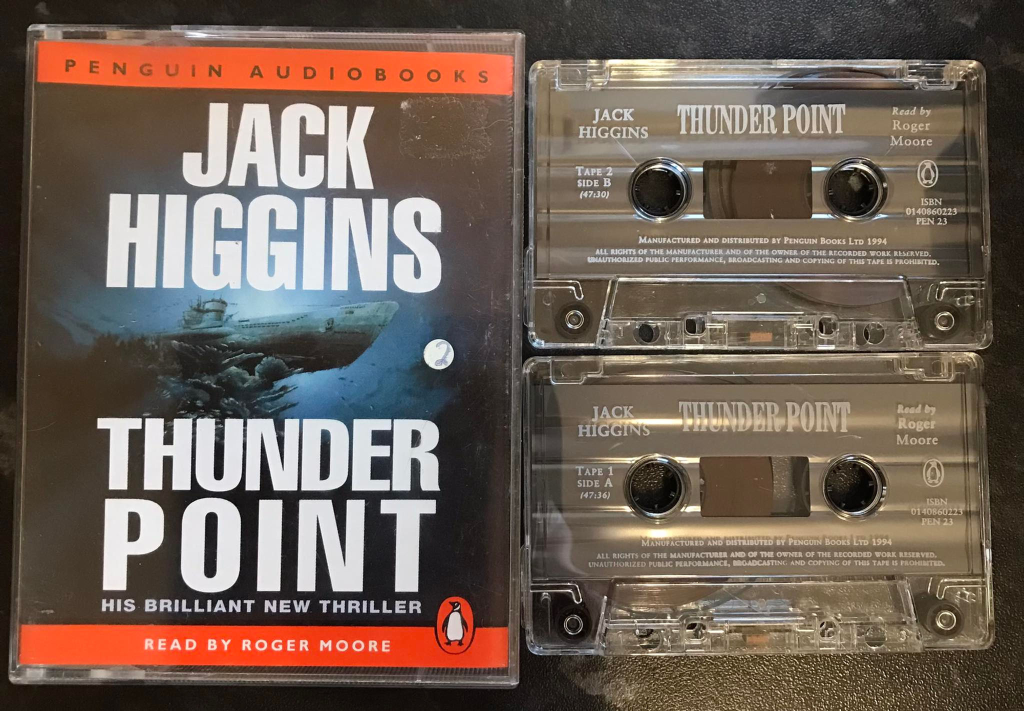 Thunder Point Audiobook, Jack Higgins, Penguin , PEN 23, read by Roger Moore, Vintage Cassette