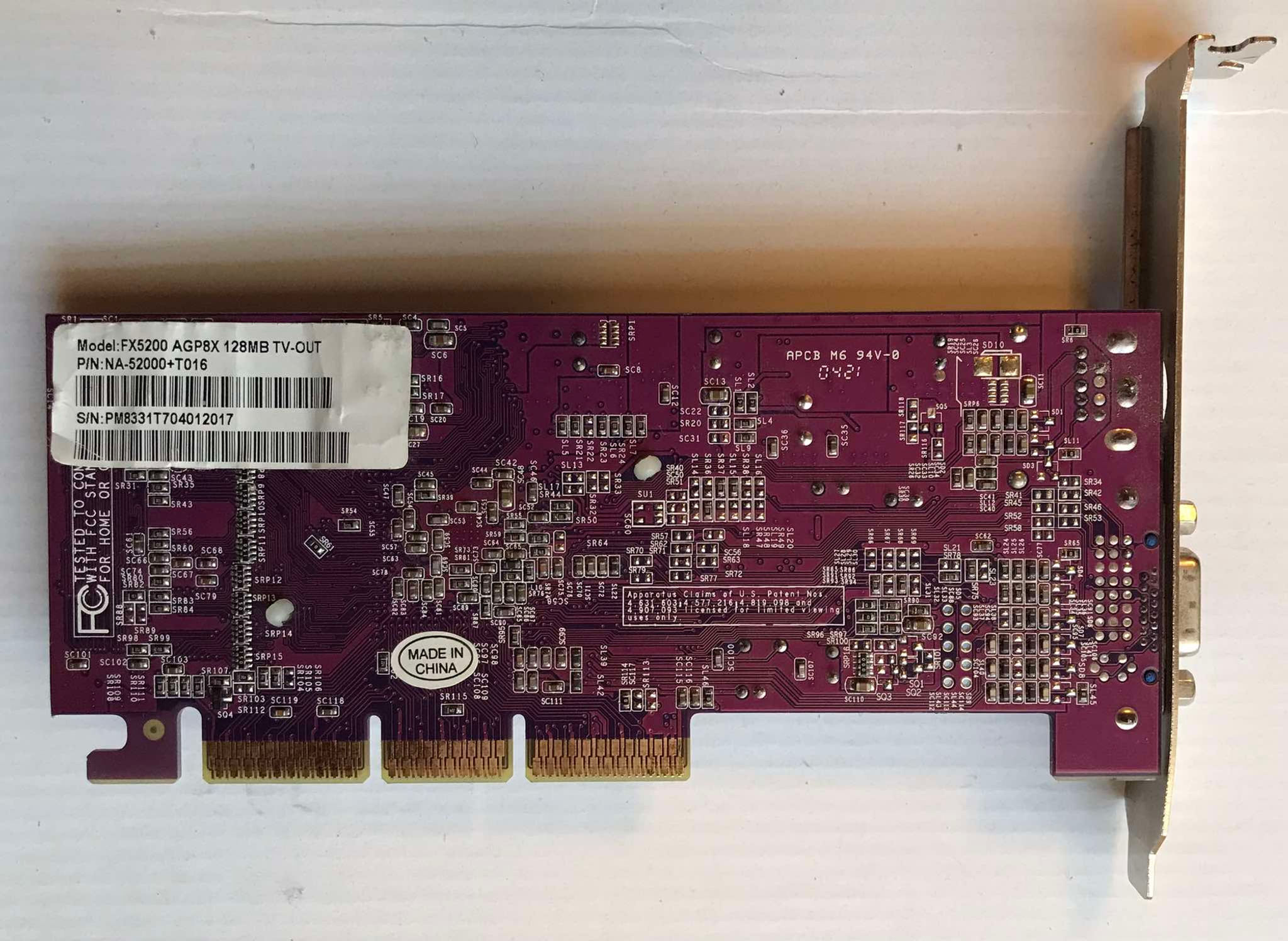 Nvidia GeForce FX5200, 128MB, VGA TV-Out, AGP 8x, Graphics Card