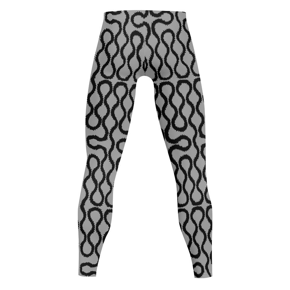 Unisex All Over Print Leggings, Westwood, Squiggles, Pattern, Black Squiggle on Grey/Silver background
