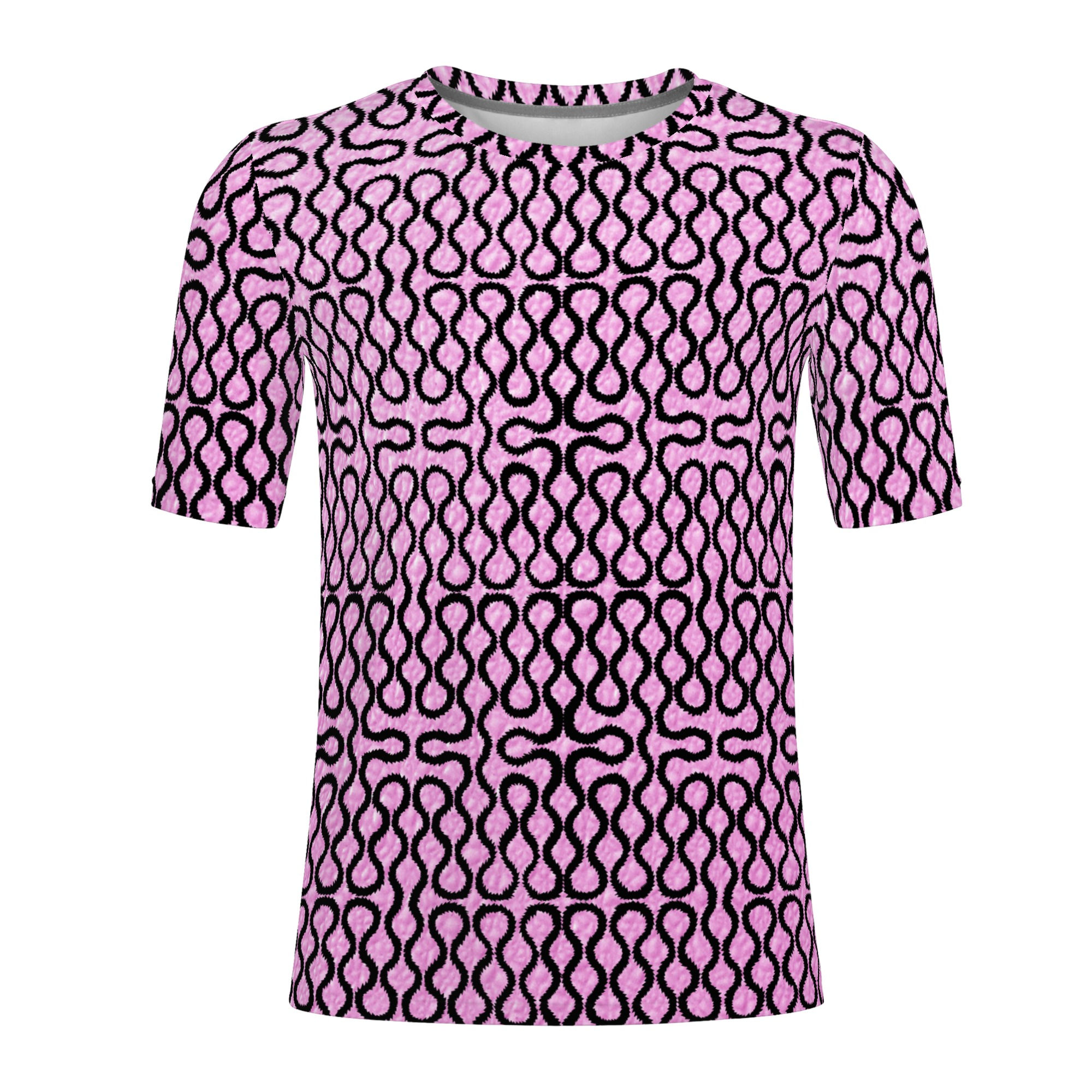 Unisex All Over Print T-shirt Westwood Squiggles Pattern Black on Pink