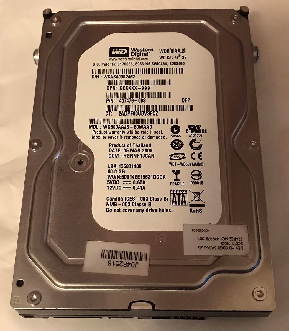Western Digital Hard Drive, Vintage, 2008, Model WD800AAJS, LBA156301488, 80.0GB Caviar SE SATA Hard Drive