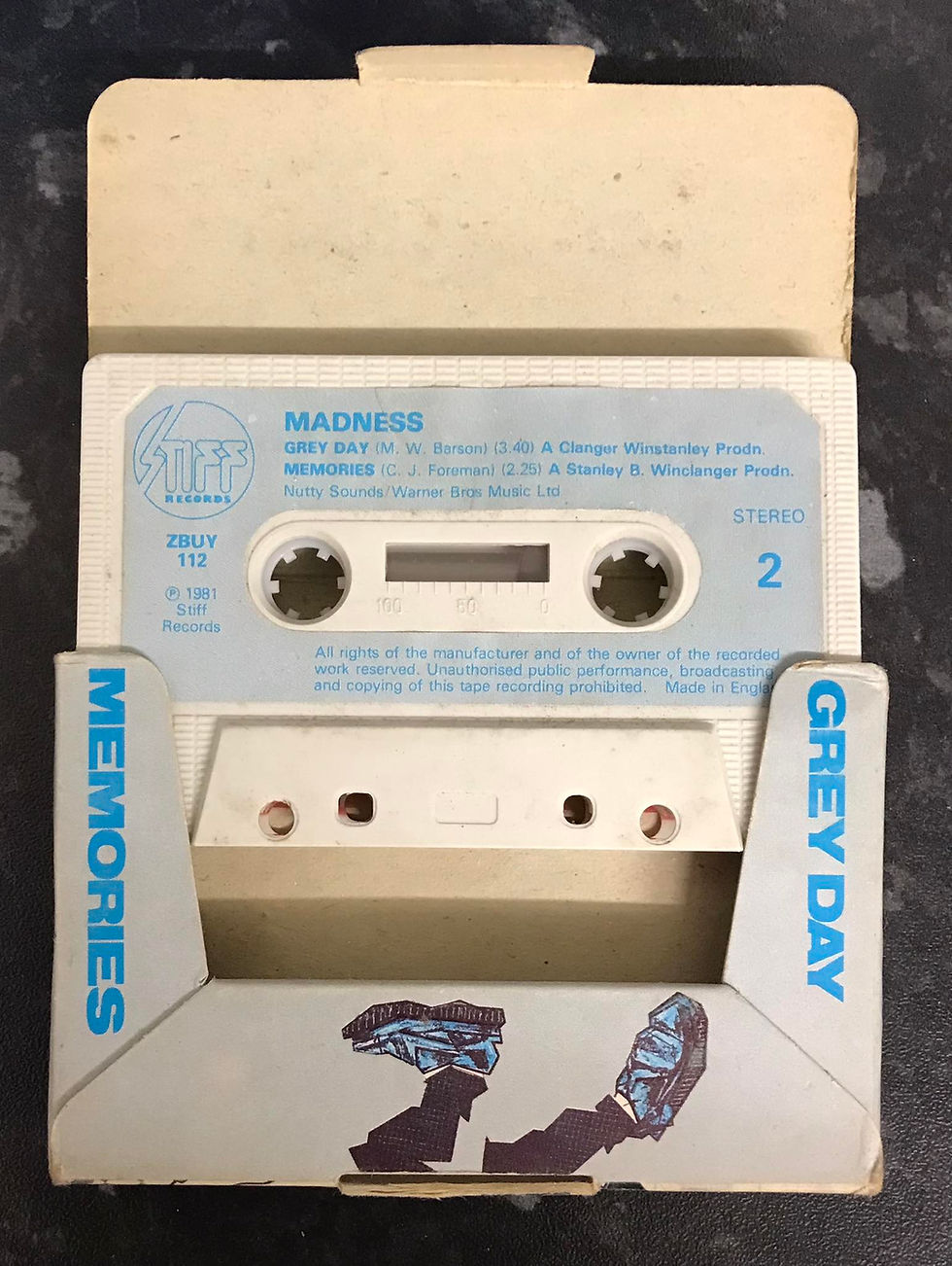 MADNESS, GREY DAY SINGLE, UNIQUE DESIGN CASE, Stiff Records, ZBUY 112, Vintage Cassette