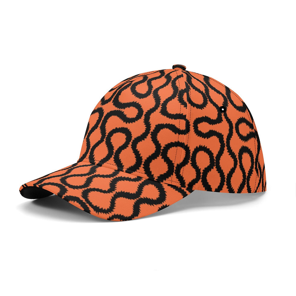 All Over Print, Westwood Squiggles Design, Style, Baseball Cap, Black Squiggle on Orange Background