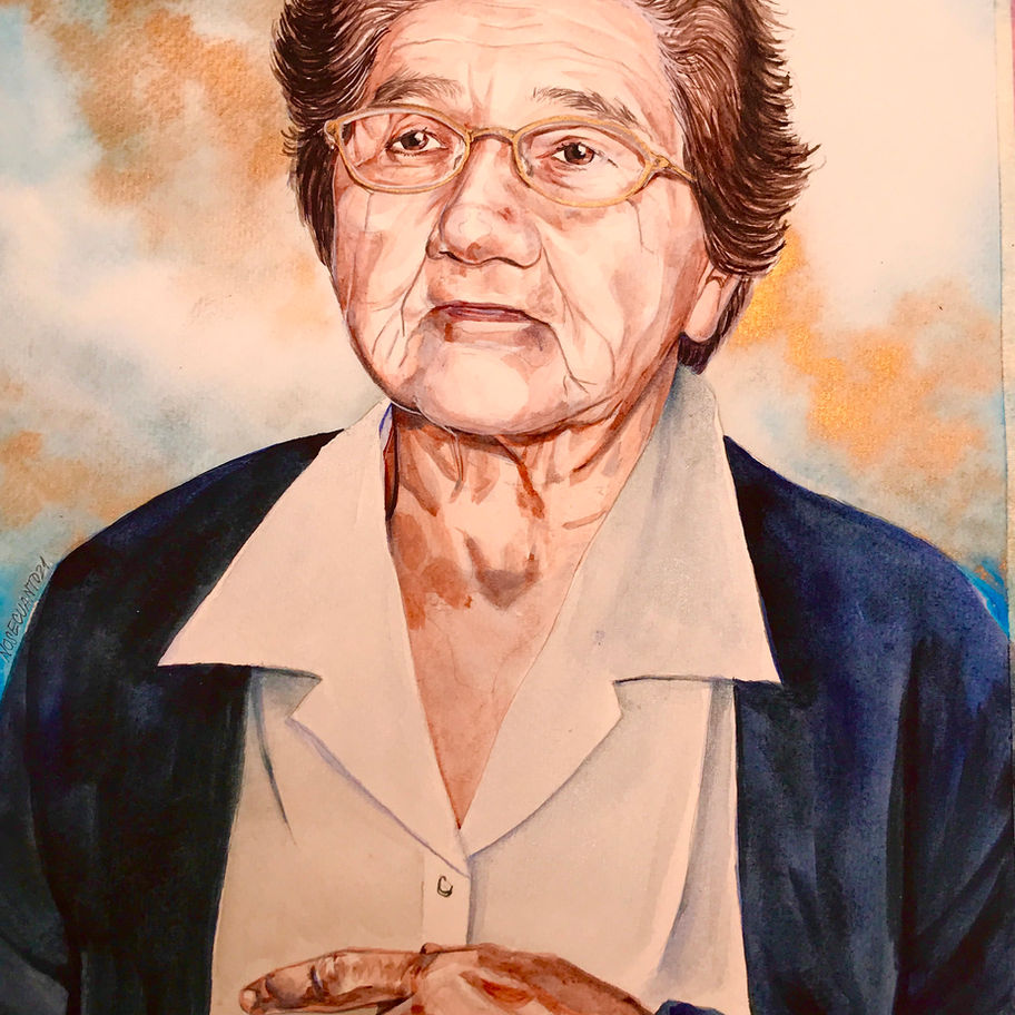 retrato de abuelita por Paloma Nosecuanto en acuarela