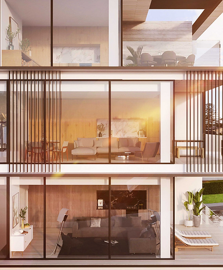 a luxury apartment building with floor to ceiling glass