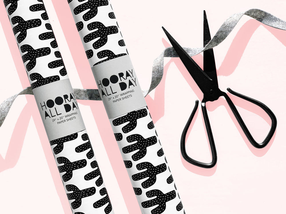 Cactus (Black & White) Wrapping Paper Sheet