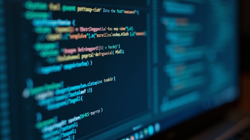 Close-up view of a computer screen showing code and software development workflow